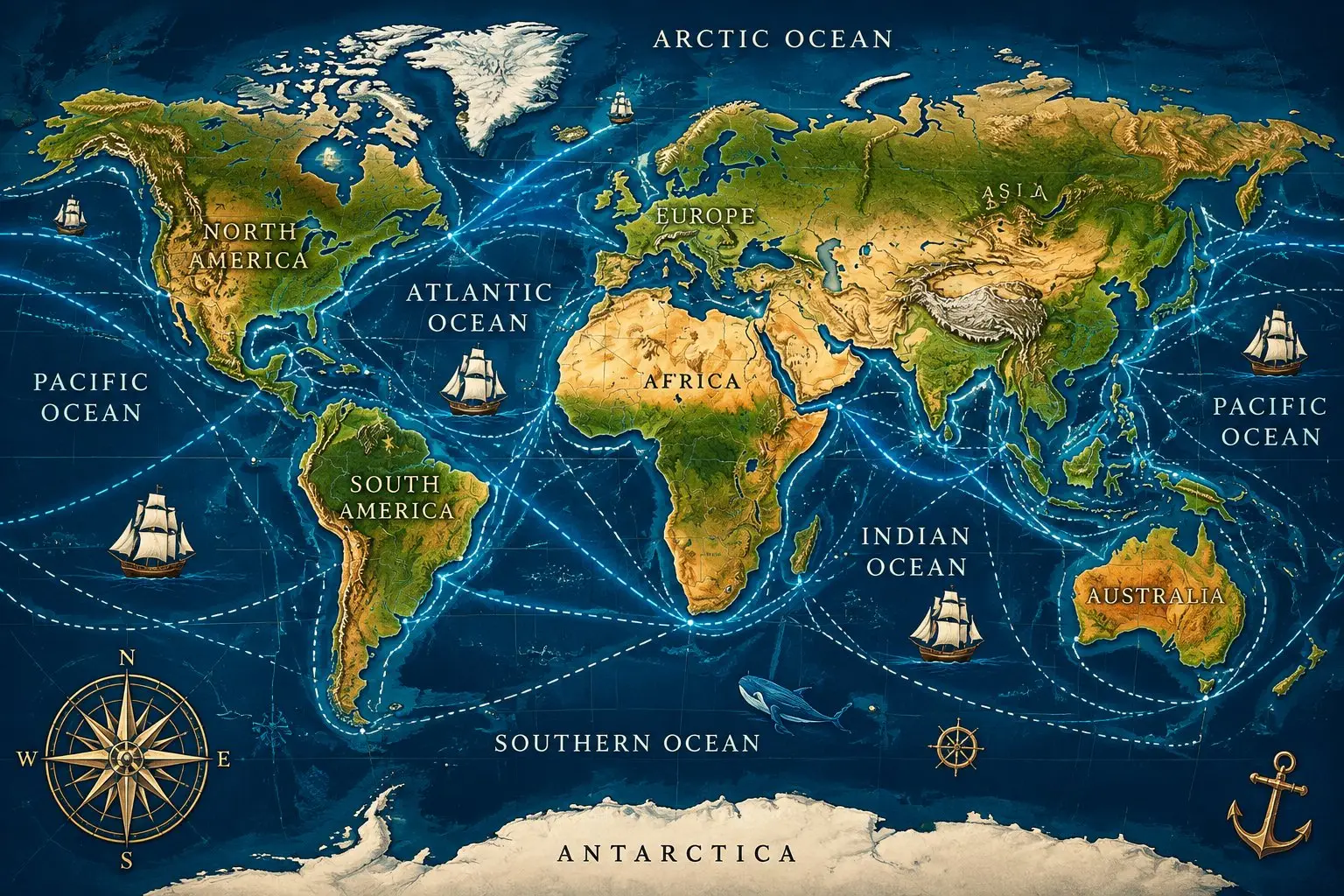 карта мира с морскими маршрутами